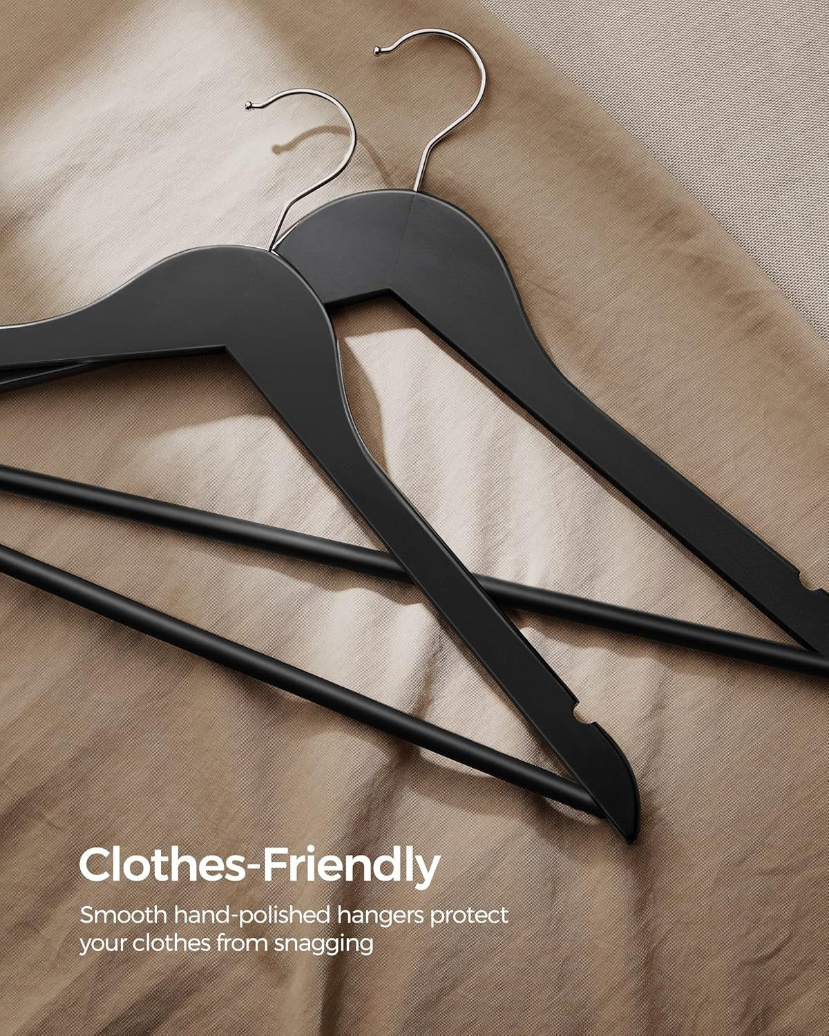 Wooden Hangers, 20-Pack Wood Coat Hangers with Shoulder Notches, Swivel Hook, Non-Slip for Jackets, Shirts, Suits, Black and Silver UCRW02B-20