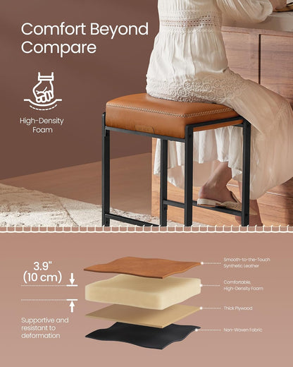 EKHO Collection - Bar Stools Set of 2, Counter Height Bar Stools, Synthetic Leather with Stitching, Mid-Century Modern Counter Stools, 26-Inch Tall, Kichen Home Bar Dining Room, Caramel Brown