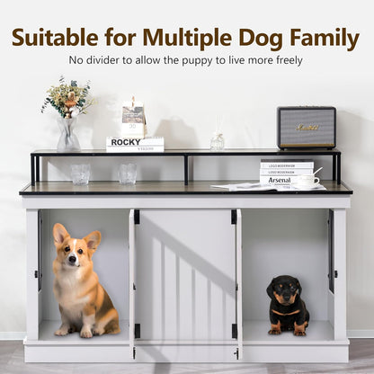 Large Dog Crate Furniture TV Stand, Wooden Pet Kennel with Double Doors, Indoor Furniture Style Dog House End Table, 1861 (Light Grey)