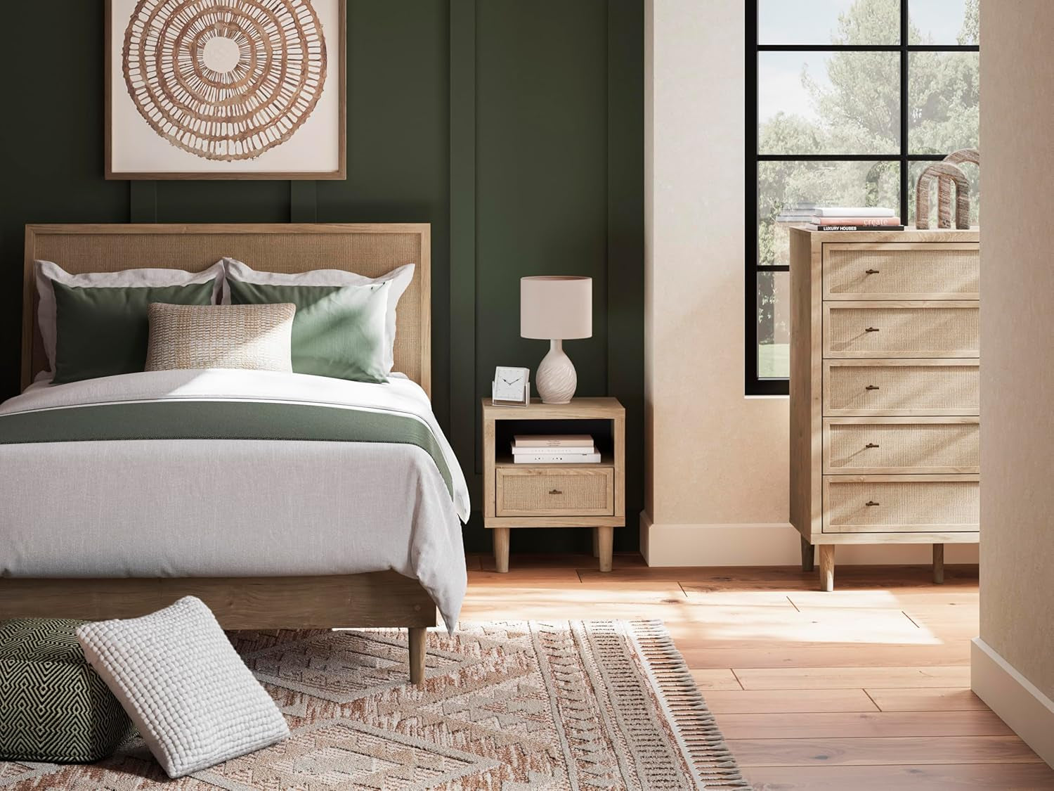 Cielden Farmhouse Queen Panel Platform Bed, Foundation or Box Spring Not Needed, Light Brown