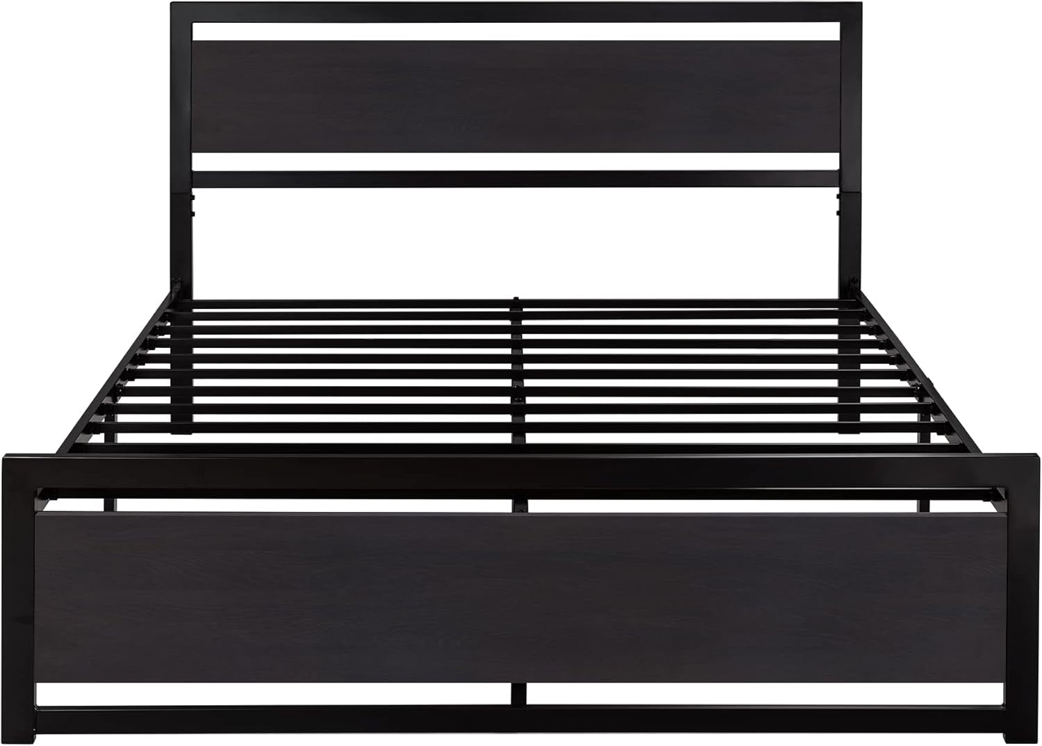 Queen Size Bed Frame with Modern Headboard, Heavy Duty Platform Metal Base with Square Footboard and 13 Strong Slats Support, No Box Spring Needed, Black