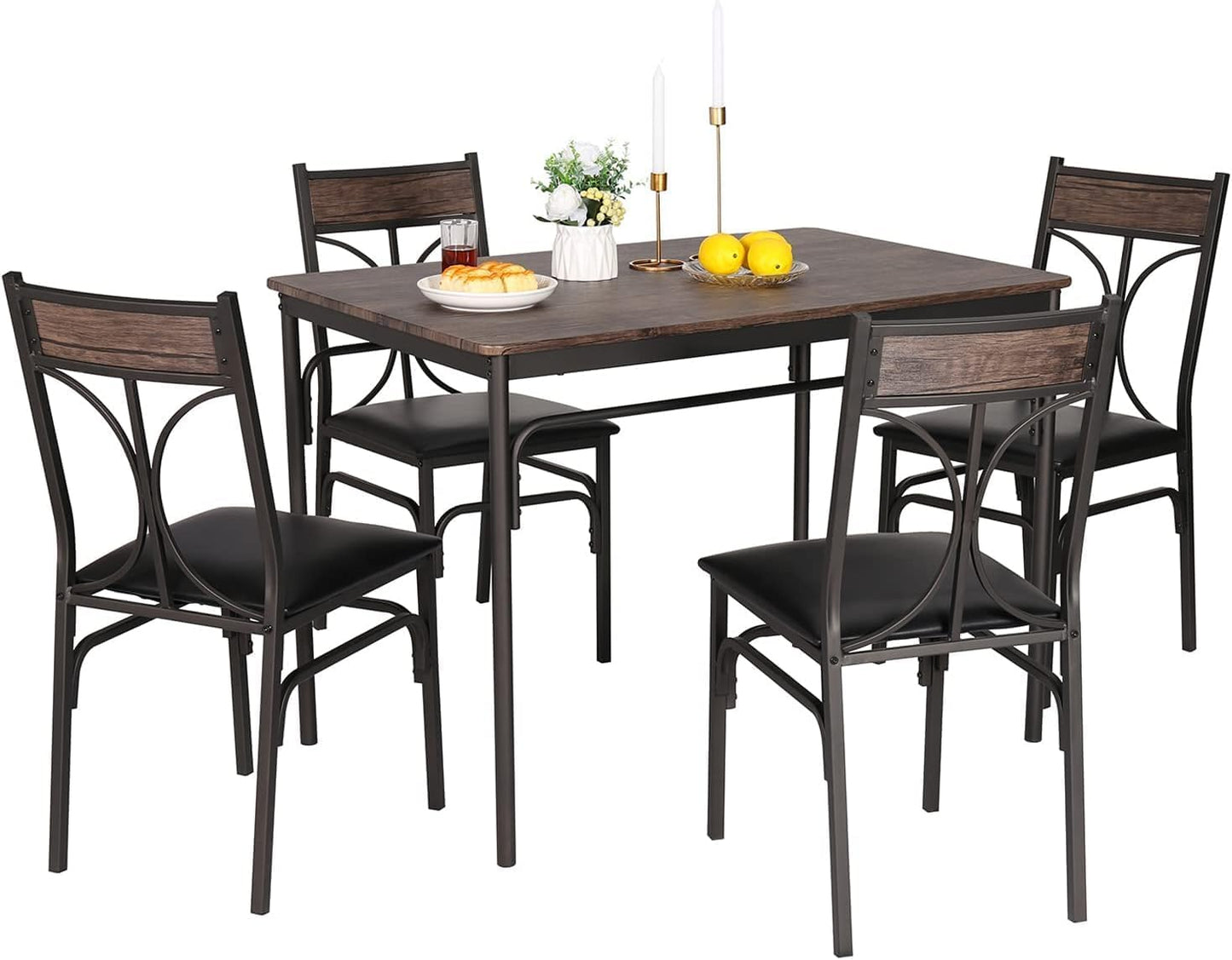 Kitchen Dining Room Table Set with 4 Chairs for Small Space, Apartment,Metal Steel Frame