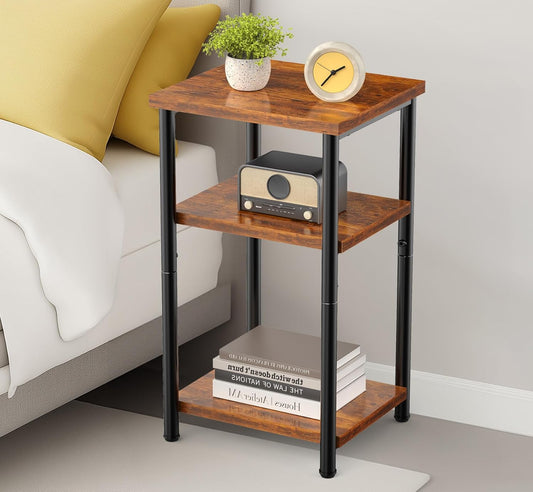 3-Tier End Table with Adjustable Feet, Side Tables, Small Nightstand, 1-Pack for Bedroom, Living Room, Office, Brown
