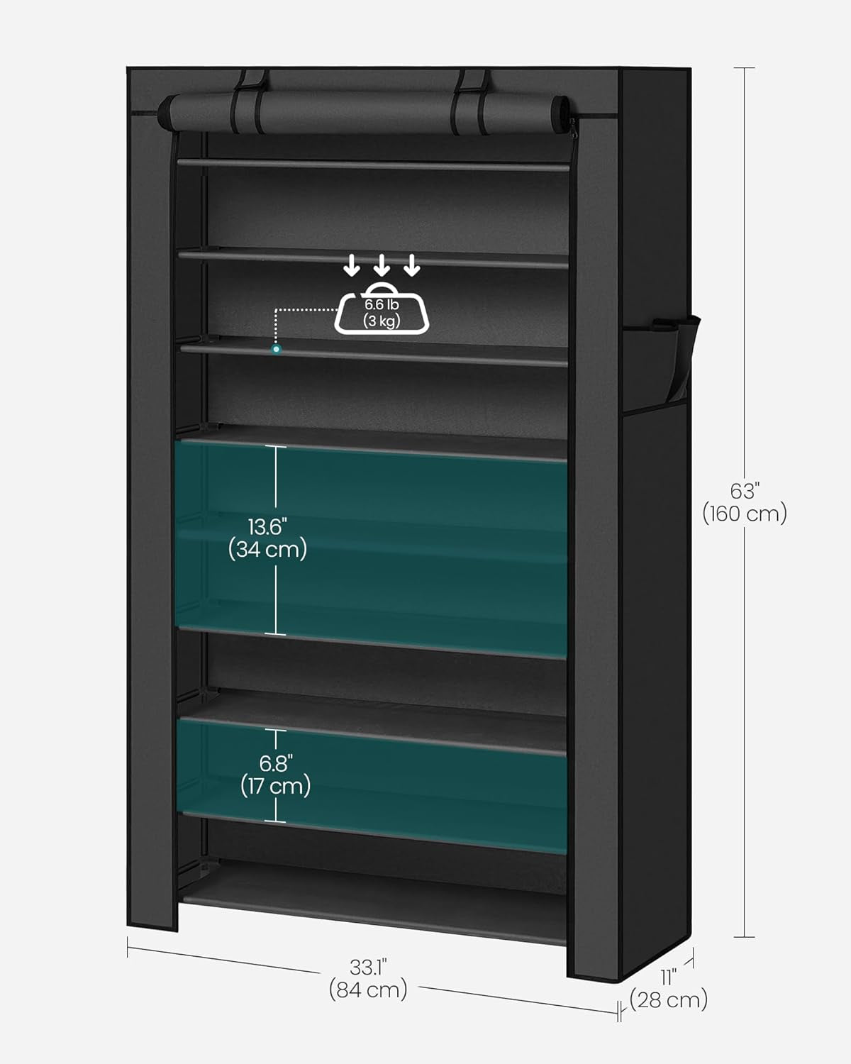 10-Tier Shoe Rack, Shoe Storage Cabinet with Dustproof Cover, Free-Standing Shoe Storage Organizer for Closet, Entryway, Hold 40-50 Pairs of Shoes, for Sneakers, High Heels, Black URXJ36HV1