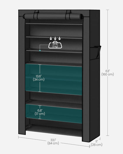 10-Tier Shoe Rack, Shoe Storage Cabinet with Dustproof Cover, Free-Standing Shoe Storage Organizer for Closet, Entryway, Hold 40-50 Pairs of Shoes, for Sneakers, High Heels, Black URXJ36HV1
