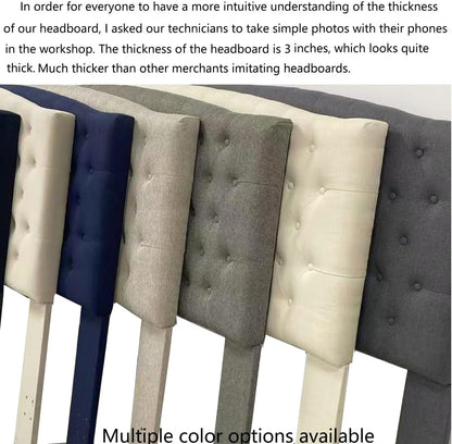 Upholstered Tufted Button Linen Fabric Headboard,Comfortable Fashional Headboard King/Ca King Size,Ivory