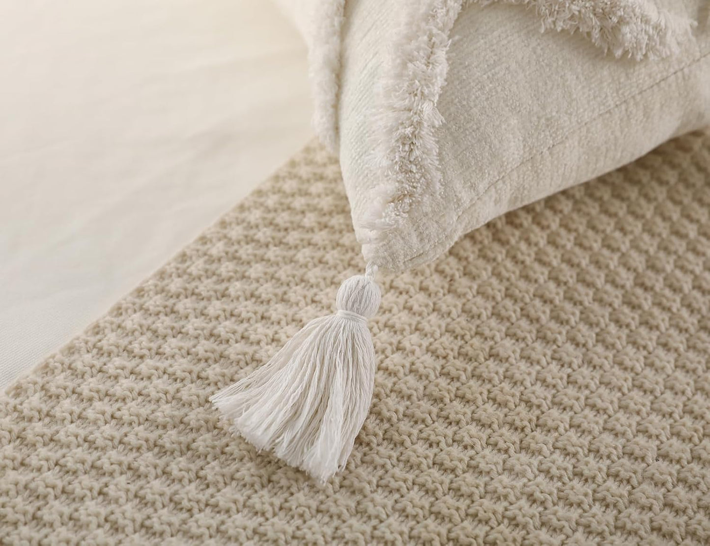 Decorative Long Lumbar Pillow Cover 14X36 Boho,Super Soft Chenille Extra Long Lumbar Pillow Case Cover with Tassel for Bed Sofa Couch Farmhouse Livingroom,White,Modern Skinny