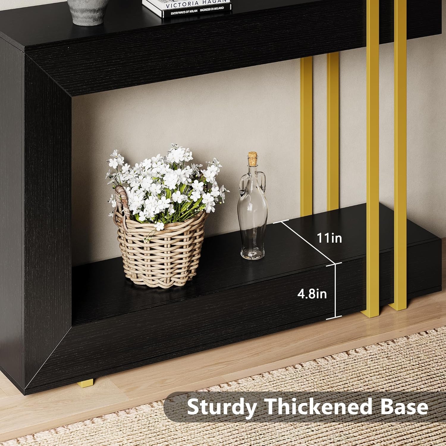 42.5" Console Table behind Couch, 2-Tier Narrow Entryway Table with Storage, Wood Sofa Tables for Hallway/Entrance/Living Room/Foyer, Black