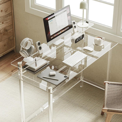Acrylic Desk - 47.2" L X 19.7'' W X 34.5" H - Modern Home Office Desk with Monitor Stand - Clear Desk Computer Desk Writing Table for Office, Living Room, Bedroom