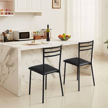 Metal Dining Chair Set of 2, Modern Armless with Cushioned Seat for Kitchen, Living Room, Black