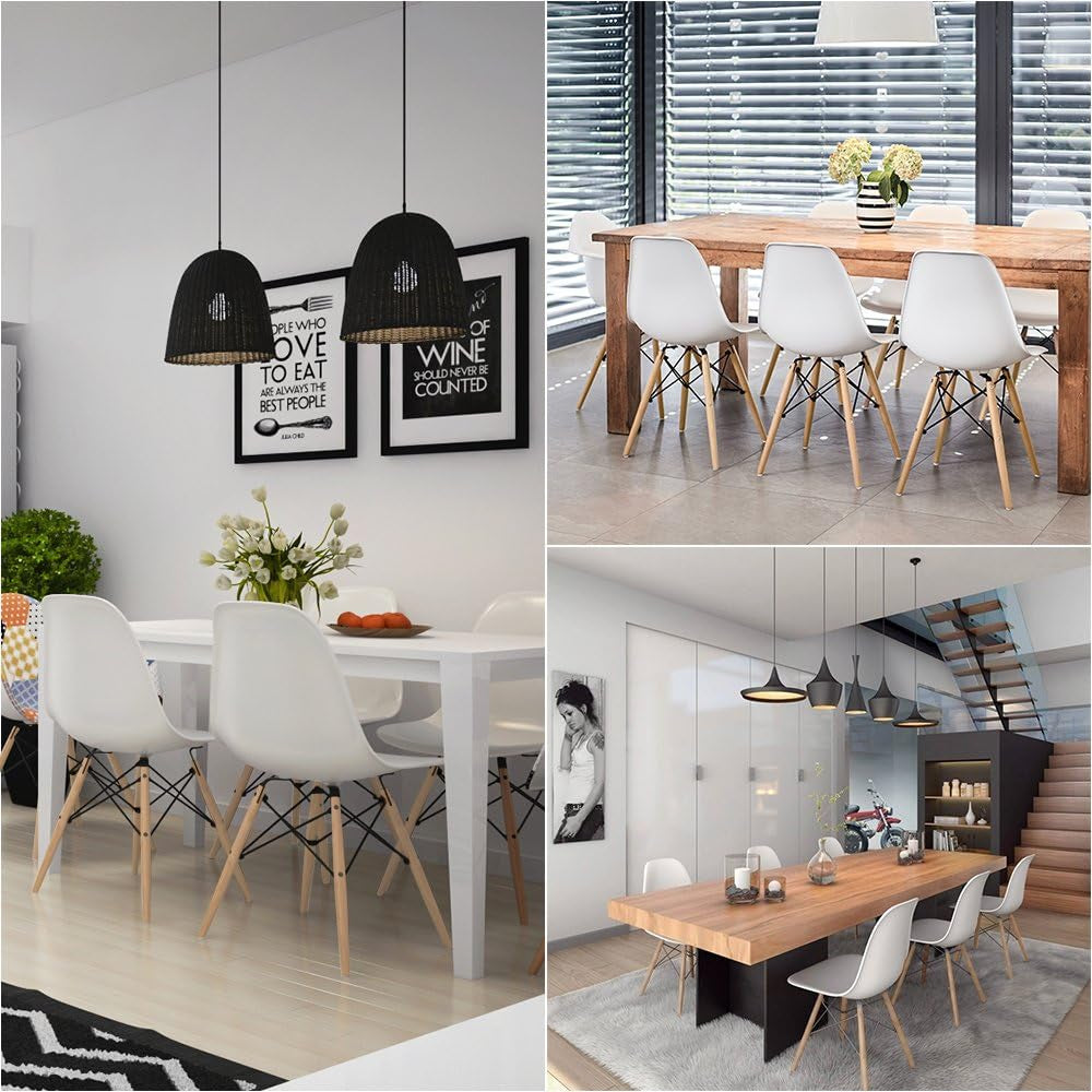 Modern Style Dining Chair Mid Century Modern DSW Chair, Shell Lounge Plastic Chair for Kitchen, Dining, Bedroom, Living Room Side Chairs Set of 4(White)