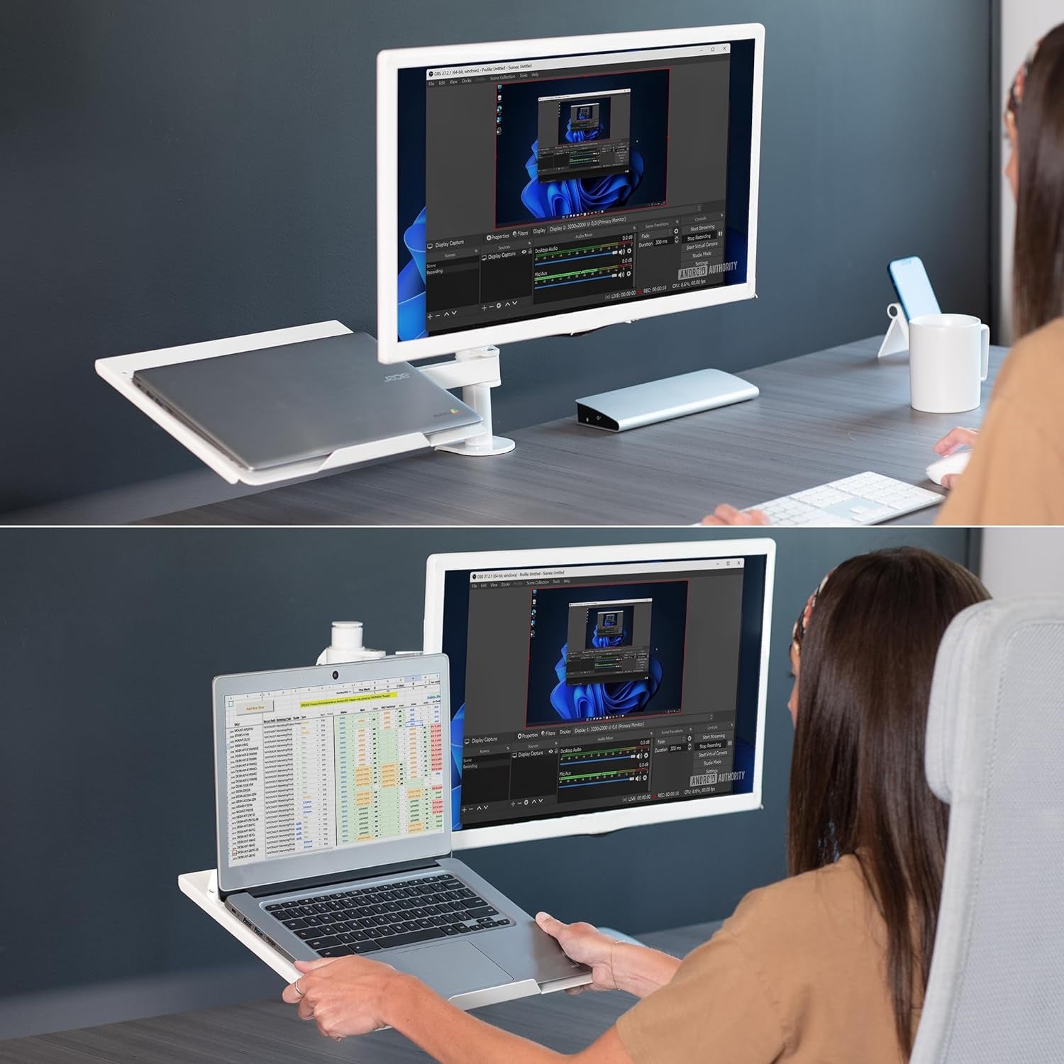 Fully Adjustable 13 to 32 Inch Single Computer Monitor and Laptop Desk Mount Combo, Stand with Grommet Option, Fits up to 17 Inch Laptops, White STAND-V002CW