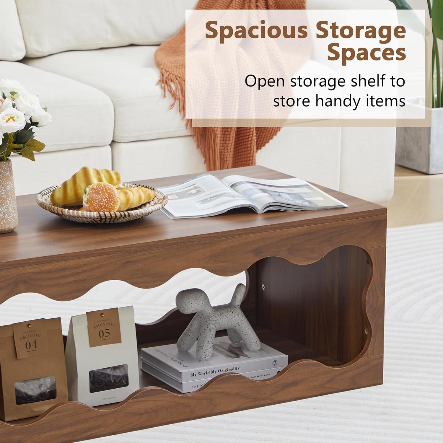 Coffee Tables for Living Room, 39" Small Rectangle Wood Coffee Table with Storage, Modern Minimalist Center Table for Small Spaces, Unique Cocktail Tea Middle Tables for Home Office, Bedroom