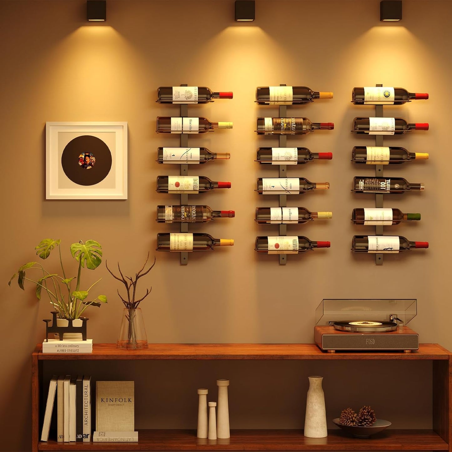 DIY 12 Bottles Wall Mounted Wine Rack, Detachable Wine Storage Organizer, Used Alone or a Set of 4, Wall Wine Display, for Kitchen, Dining Room, Bar, Wine Cellar