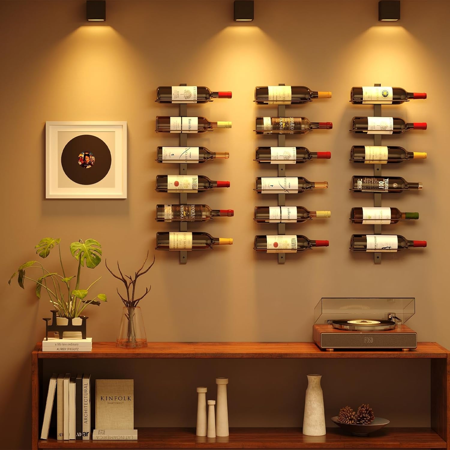 DIY 12 Bottles Wall Mounted Wine Rack, Detachable Wine Storage Organizer, Used Alone or a Set of 4, Wall Wine Display, for Kitchen, Dining Room, Bar, Wine Cellar