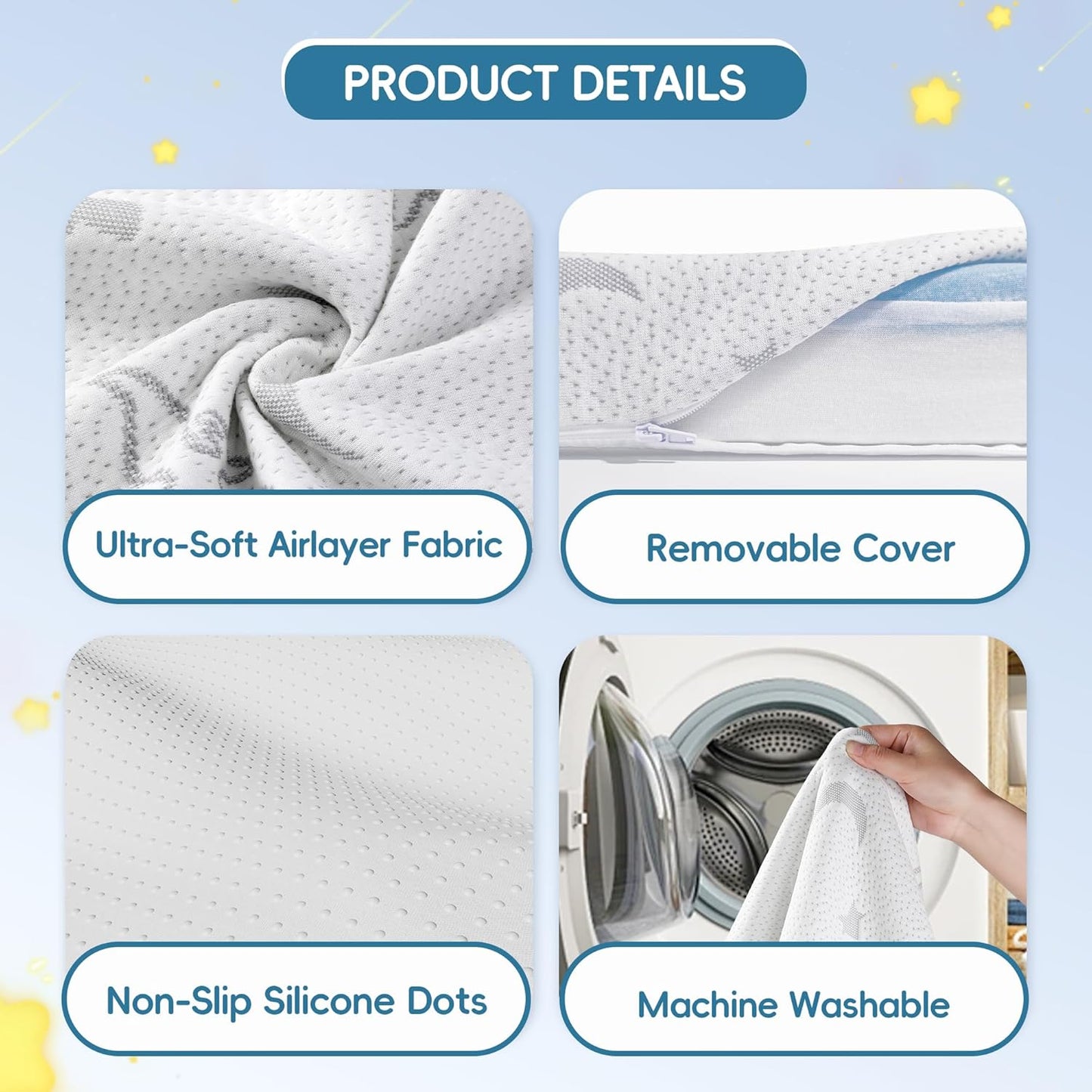 Pack and Play Mattress 38"X26", Portable Travel Crib Mattress Breathable Soft Plush High Density Foam and Removable Washable Cover for Baby Toddler