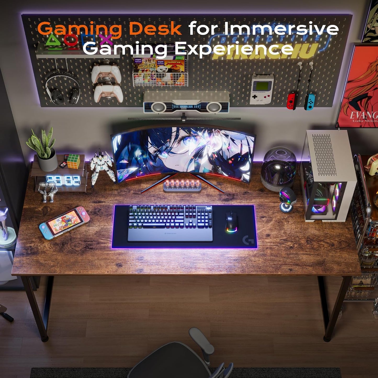 47 X 24 Inch Computer Desk with Deeper Desktop, Gaming Office Writing Work Desk for Home Office, Study, Bedroom, Work from Home, Metal Frame, Rustic Brown