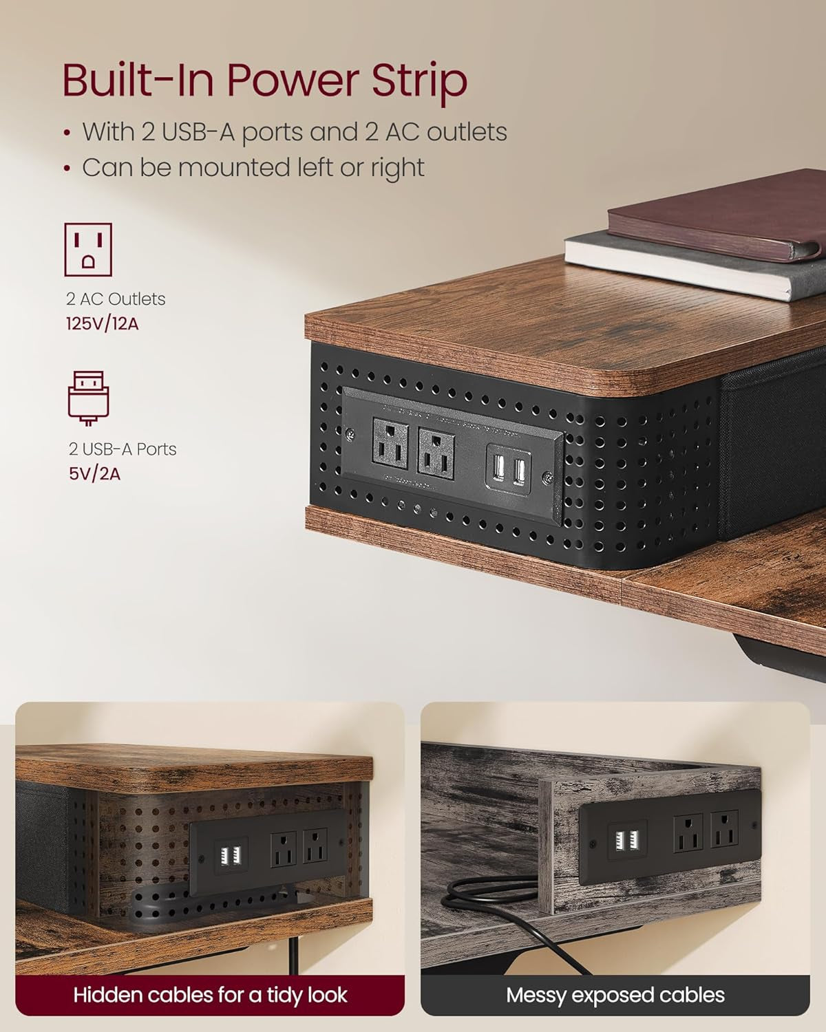 Electric Standing Desk with Drawers, 55.1 X 23.6 Inches, Sit Stand Desk with Power Outlet and LED Lights, Adjustable Height, Storage Shelf, 3 Memory Buttons, for Home Office, Rustic Brown