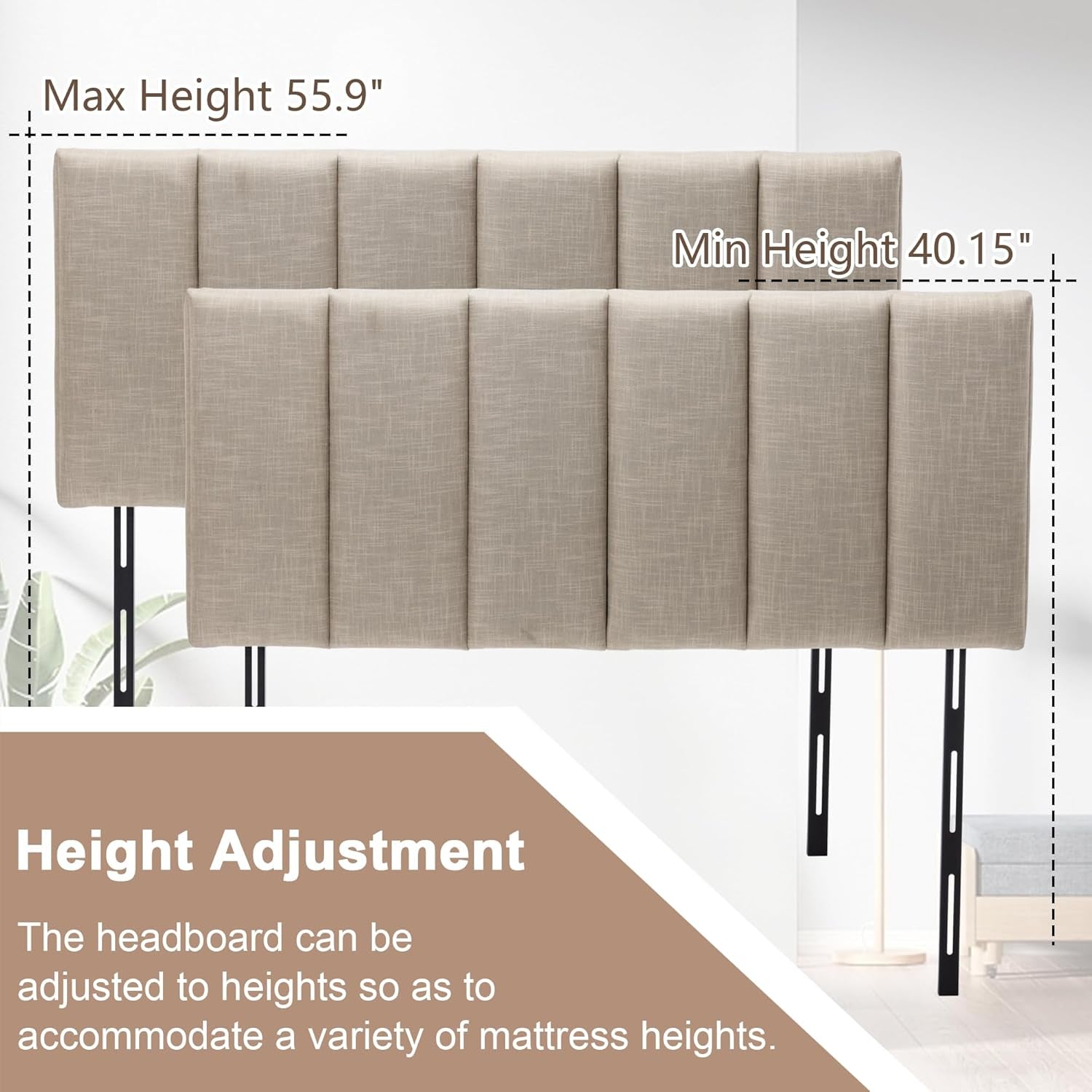 Upholstered Headboard Foldable King Size Headboards Eastern King/California King Linen Panel with Height Adjustments