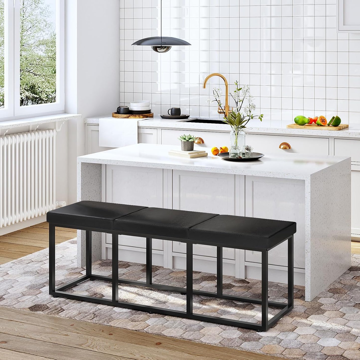 Dining Bench, Dining Room Bench with PU Leather Upholstered Seat, for Kitchen, Living Room, Hallway, Kitchen, Entryway, Bedroom, Black BB46CD01