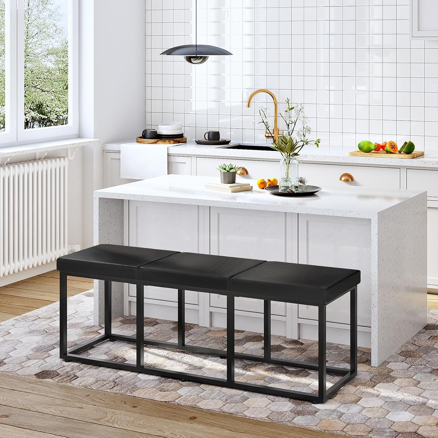 Dining Bench, Dining Room Bench with PU Leather Upholstered Seat, for Kitchen, Living Room, Hallway, Kitchen, Entryway, Bedroom, Black BB46CD01