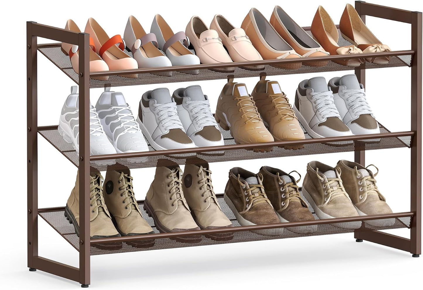 Shoe Rack, 5-Tier Shoe Organizer, Metal Shoe Storage for Garage, Stackable Shoe Shelf, with Adjustable Flat or Angled Shelves, 20-25 Pairs, Bronze ULMR05A