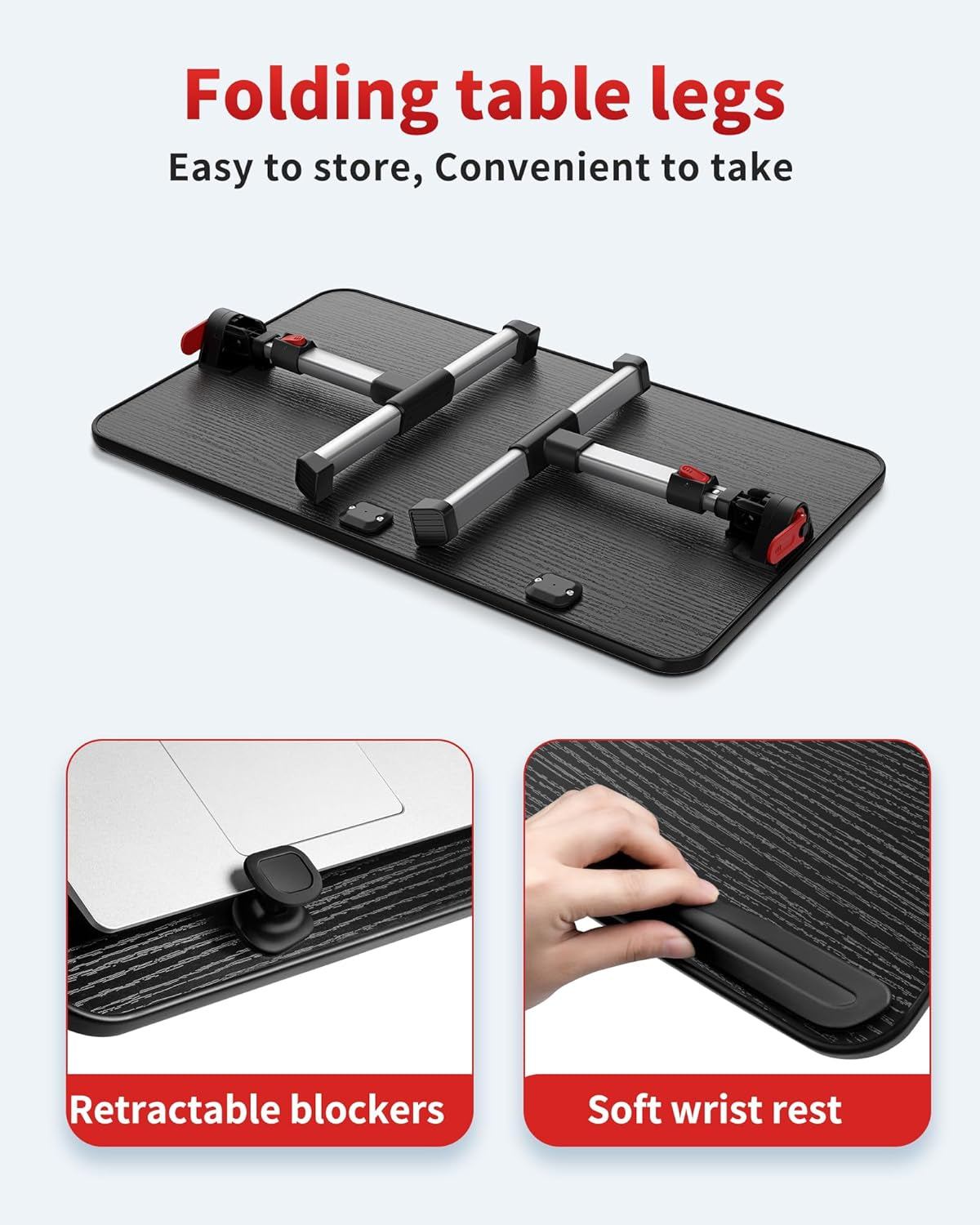 Laptop Desk Table,  Adjustable Laptop Stand, Portable Lap Desks with Foldable Legs, Notebook Standing Breakfast Tray Reading Desk for Sofa Couch Bed Floor (Black,Medium Size)