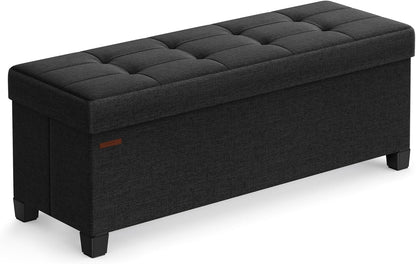 Storage Ottoman Bench, Foldable Foot Rest with Legs, 15 X 43 X 15.7 Inches, End of Bed Bench, Storage Chest, Load up to 660 Lb, for Living Room, Bedroom, Entryway, Ink Black ULSF018B01