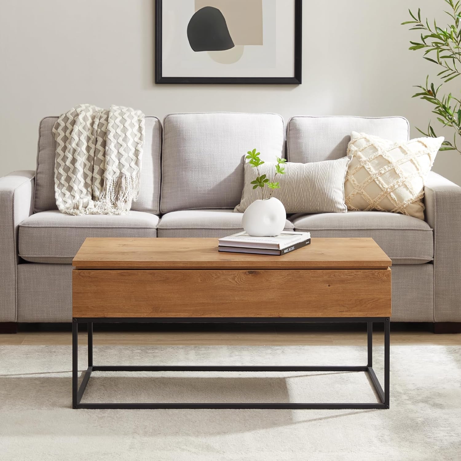 Akron Modern Open Box Lift-Top Storage Coffee Table, 40 Inch, English Oak