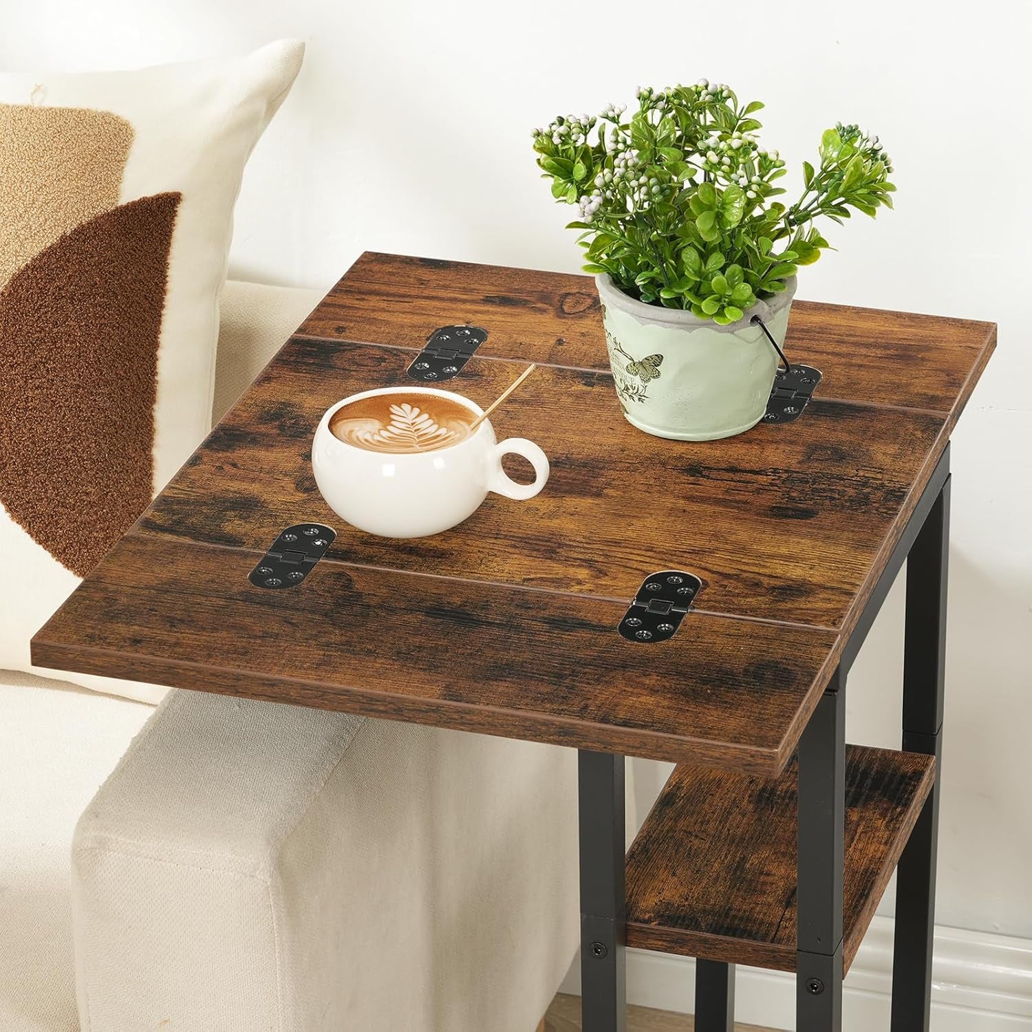 Foldable End Table, C Shaped Side Table with Storage Shelf, Small Snack Table Suitable for Living Room Bedroom Small Spaces, Easy Assembly, Rustic Brown BF29SF01