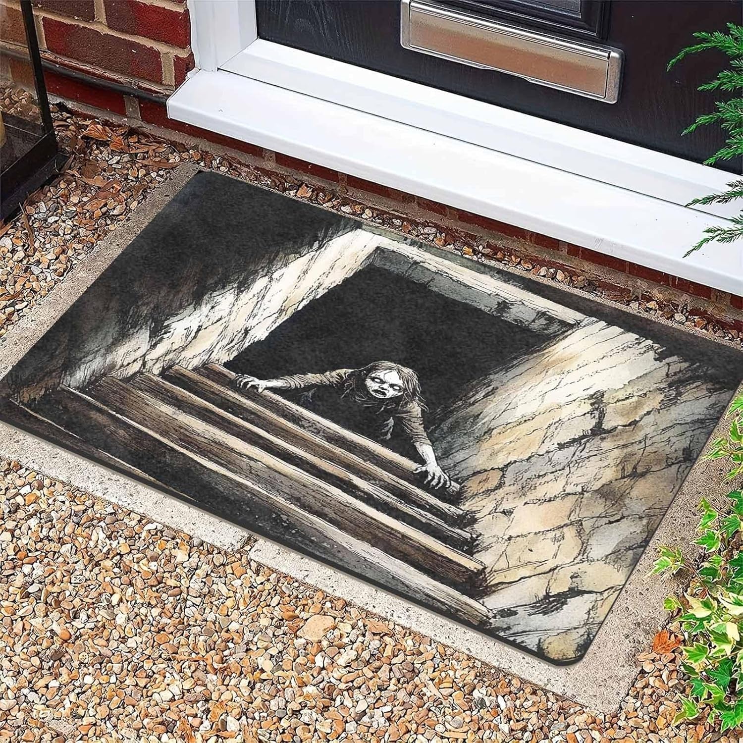 Halloween Welcome Mat Halloween Moon with Flying Bats Doormat Rubber Welcome Matt Waterproof Festival Carpet Door Mats for Front Door, 18" X 30"Inch