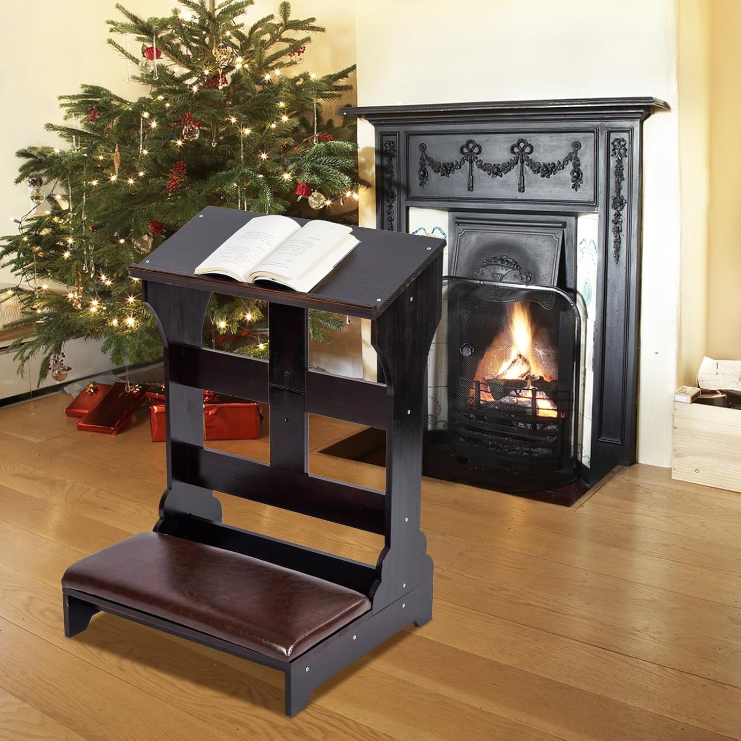 Prayer Bench Kneeler, Wooden Prayer Kneeler for Home, Prayer Bench for Kneeling at Home, Padded Kneeler Shelf for Kneeling at Home, Church Prayer Bench Stool Table with Cushion