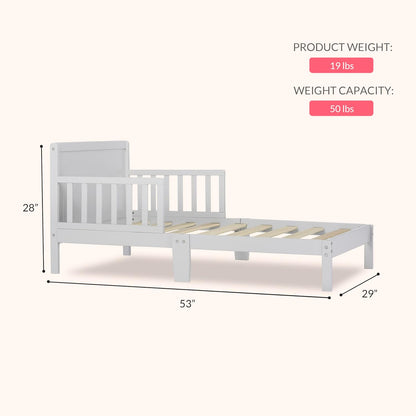 Brookside Wooden Toddler Bed in Pebble Grey, Greenguard Gold & JPMA Certified, Kids Bed with Safety Rails, Low-To-Floor Design, Non-Toxic Pinewood Finish
