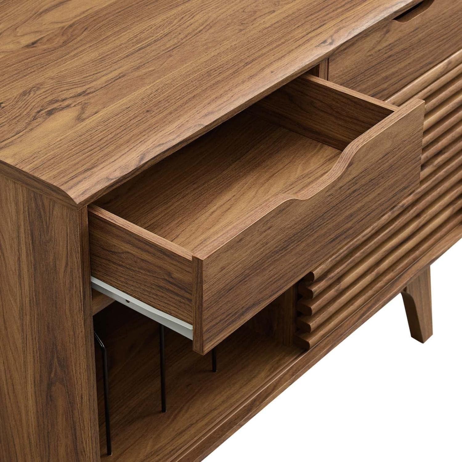 Render Mid-Century Modern Vinyl Record Storage Display Cabinet, 37 Inch, Walnut