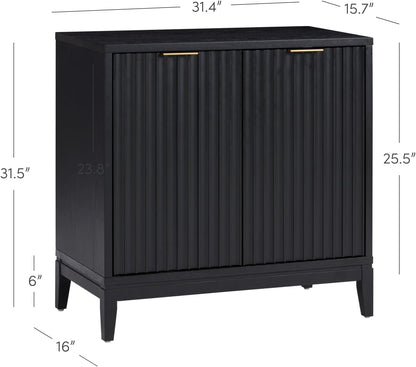 Jasper Modern Sideboard, Kitchen Storage Cabinet with Fluted Doors, Accent Storage for Kitchen or Living Room, Black Oak