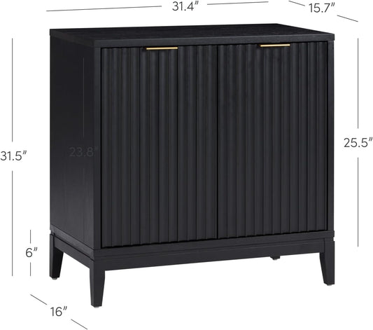 Jasper Modern Sideboard, Kitchen Storage Cabinet with Fluted Doors, Accent Storage for Kitchen or Living Room, Black Oak