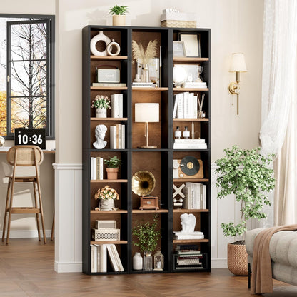 2 Pcs 71'' Tall Narrow Bookshelf, 8-Tier Media Tower Rack Set of 2, CD DVD Storage Cabinet with Adjustable Shelves, Tall Narrow Bookcase Skinny Display Bookshelf Slim Shelf, Black/Brown