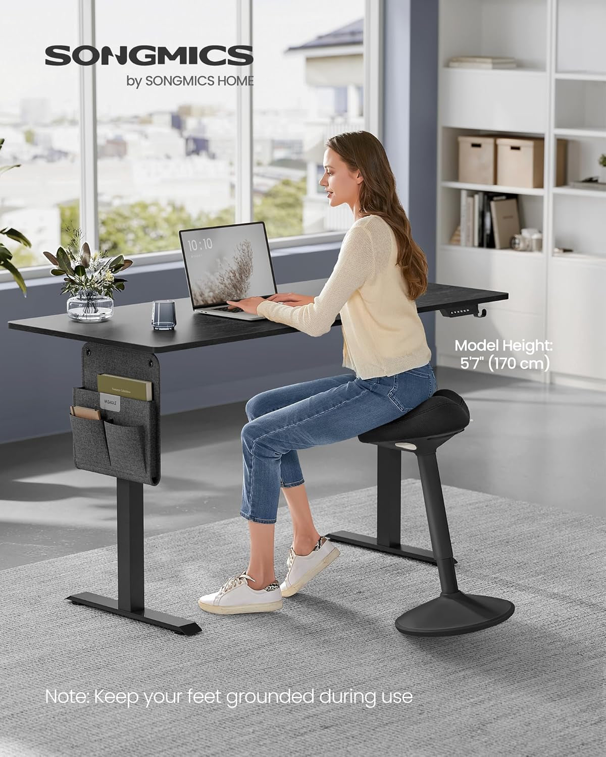 Ergonomic Wobble Stool, Height Adjustable Standing Desk Stool 23.3-33.1 Inches, Swivel Balance Chair with Non-Slip Base, Saddle Seat, for Active Sitting, Office, Home, Ink Black UOSC008B01
