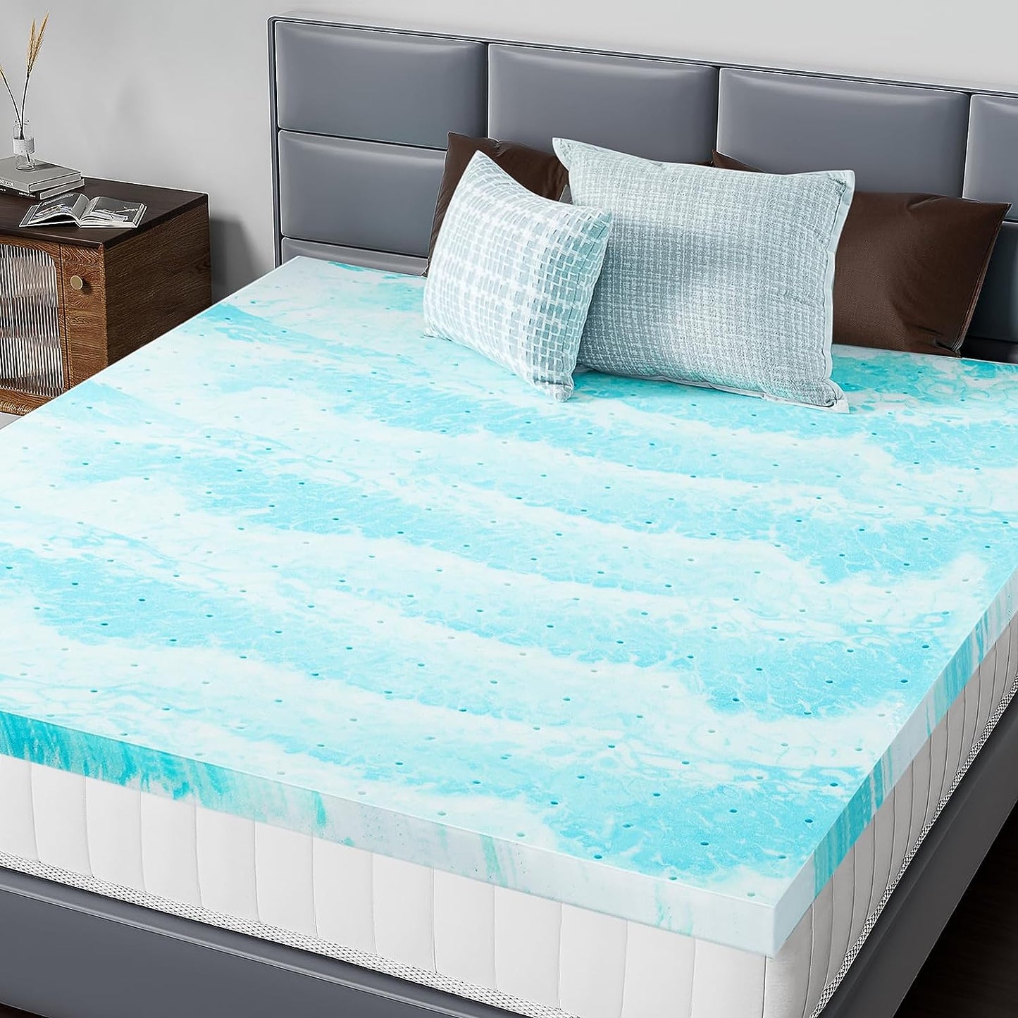 Memory Foam Mattress Topper Queen, 3 Inch Thick Gel Infused Bed Toppers for Queen Size Bed, Soft Mattress Pads Breathable for Sleeper Sofa, RV, Camper, Certipur-Us Certified, Blue