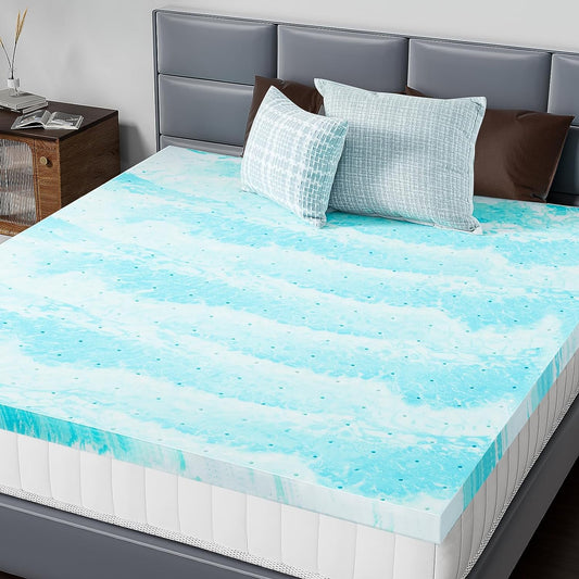 Memory Foam Mattress Topper Queen, 3 Inch Thick Gel Infused Bed Toppers for Queen Size Bed, Soft Mattress Pads Breathable for Sleeper Sofa, RV, Camper, Certipur-Us Certified, Blue
