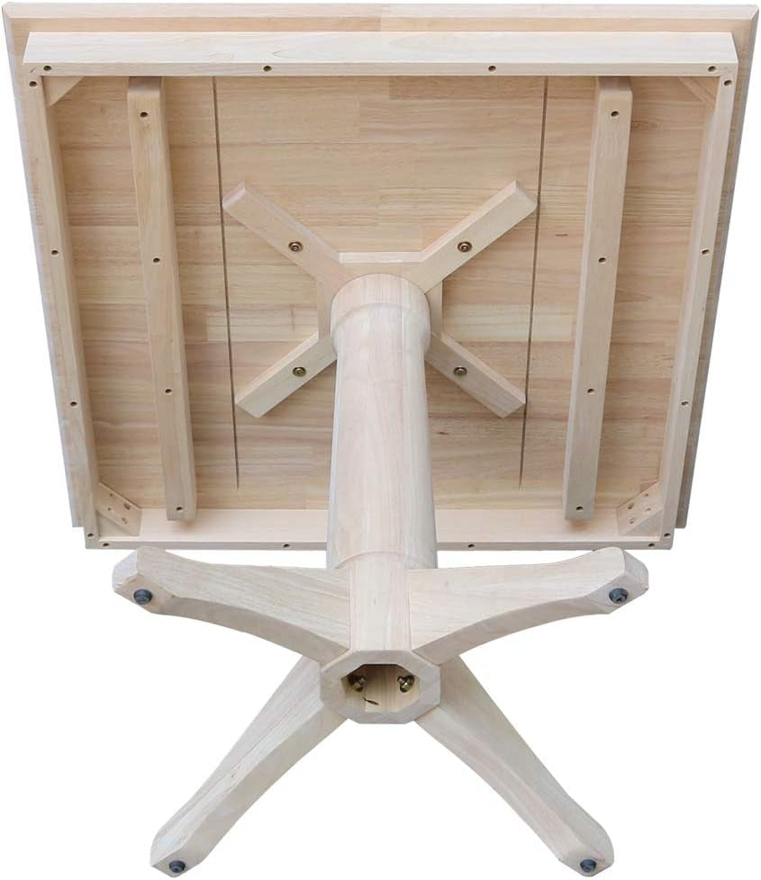 36" X 36" Natural Solid Wood Square Top Pedestal Table - 29.9" Height