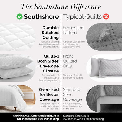 King Quilt Bedding Set with Shams, Coverlet Quilt King Size Bedspread, Luxury Bedding, Bed Spread for Kings/California Kings, Lightweight Quilted Coverlet, White Quilts