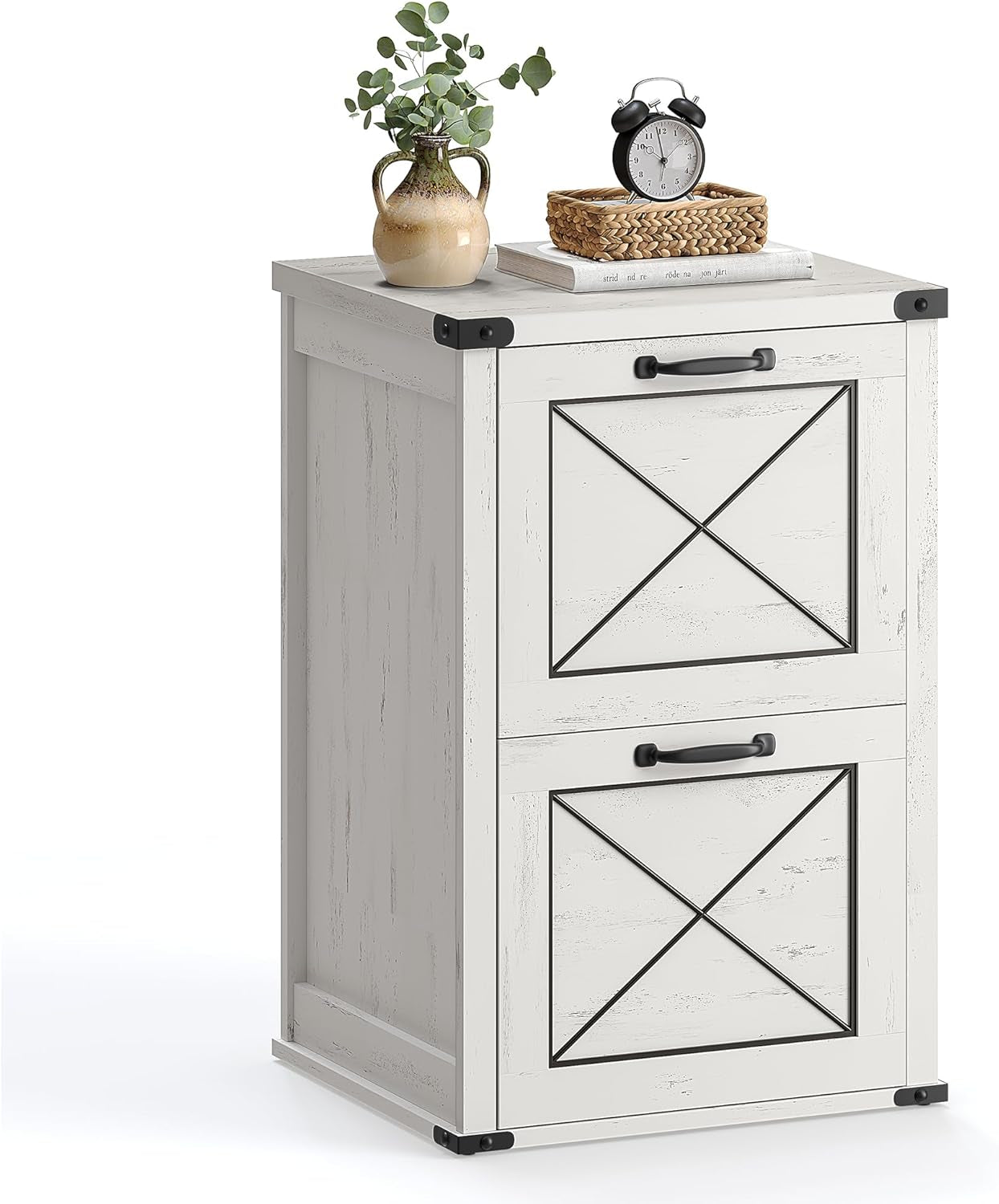 File Cabinet, Filing Cabinet with 2 File Drawers, Printer Stand, Fit A4, Letter Size, Hanging File Folders, Modern Farmhouse Style, for Home Office, Rustic White UOFC048T73