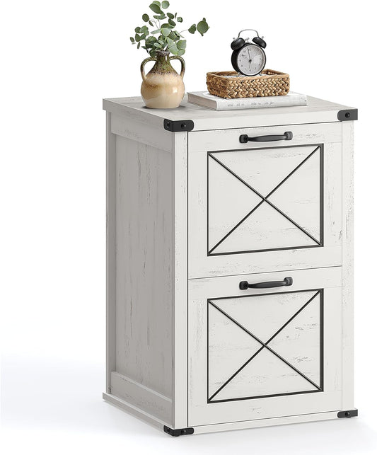 File Cabinet, Filing Cabinet with 2 File Drawers, Printer Stand, Fit A4, Letter Size, Hanging File Folders, Modern Farmhouse Style, for Home Office, Rustic White UOFC048T73