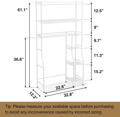 6-Tier over the Toilet Storage with Side Rack, 32.8" W X 12.2" D X 61" H over Toilet Bathroom Organizer, Freestanding above over Toilet Storage Shelf for Restroom, Laundry, Black