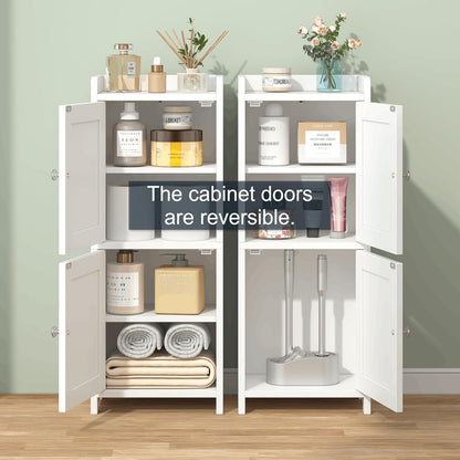 Small Bathroom Storage Cabinet, 30" Tall Freestanding Corner Floor Cabinet with 2 Doors & 5 Shelves (2 Adjustable), Narrow Toilet Paper Holder Organizer for Small Spaces, White