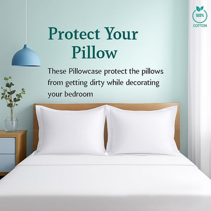 2 Pack Pillow Shams King Size 20X40 – 600 Thread Count 100% Organic Cotton White Pillow Covers with 2 Inch Decorative Flange, Soft & Smooth Premium Hotel-Quality Pillowcases Set of 2