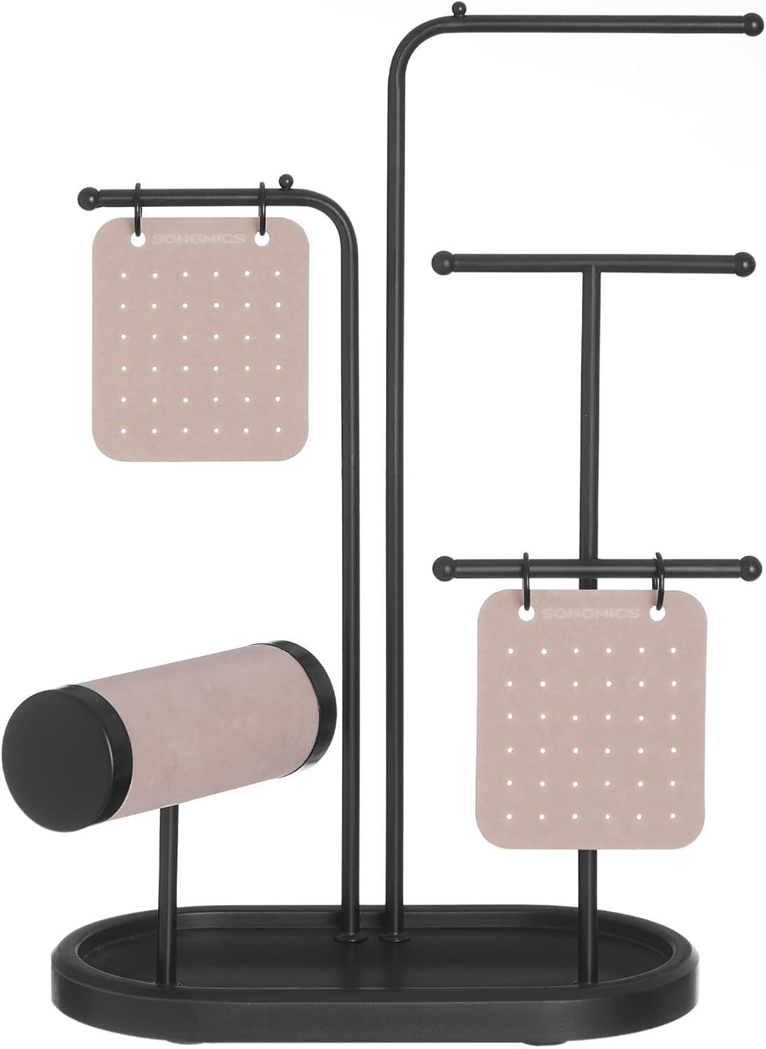 Jewelry Stand, Jewelry Organizer, Jewelry Display Holder with Metal Frame, 2 Earring Boards, 4 Hanging Rods, Necklace Earring Bracelet Holder, for Watches, Metallic Gold UJJS025A01