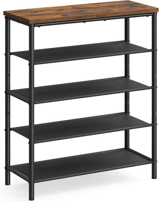 Shoe Rack, 5-Tier Shoe Storage Organizer for Entryway and Closet, Holds 12-16 Pairs of Shoes, 4 Fabric Shelves, Steel Frame, Industrial, Rustic Brown and Black ULBS036B01