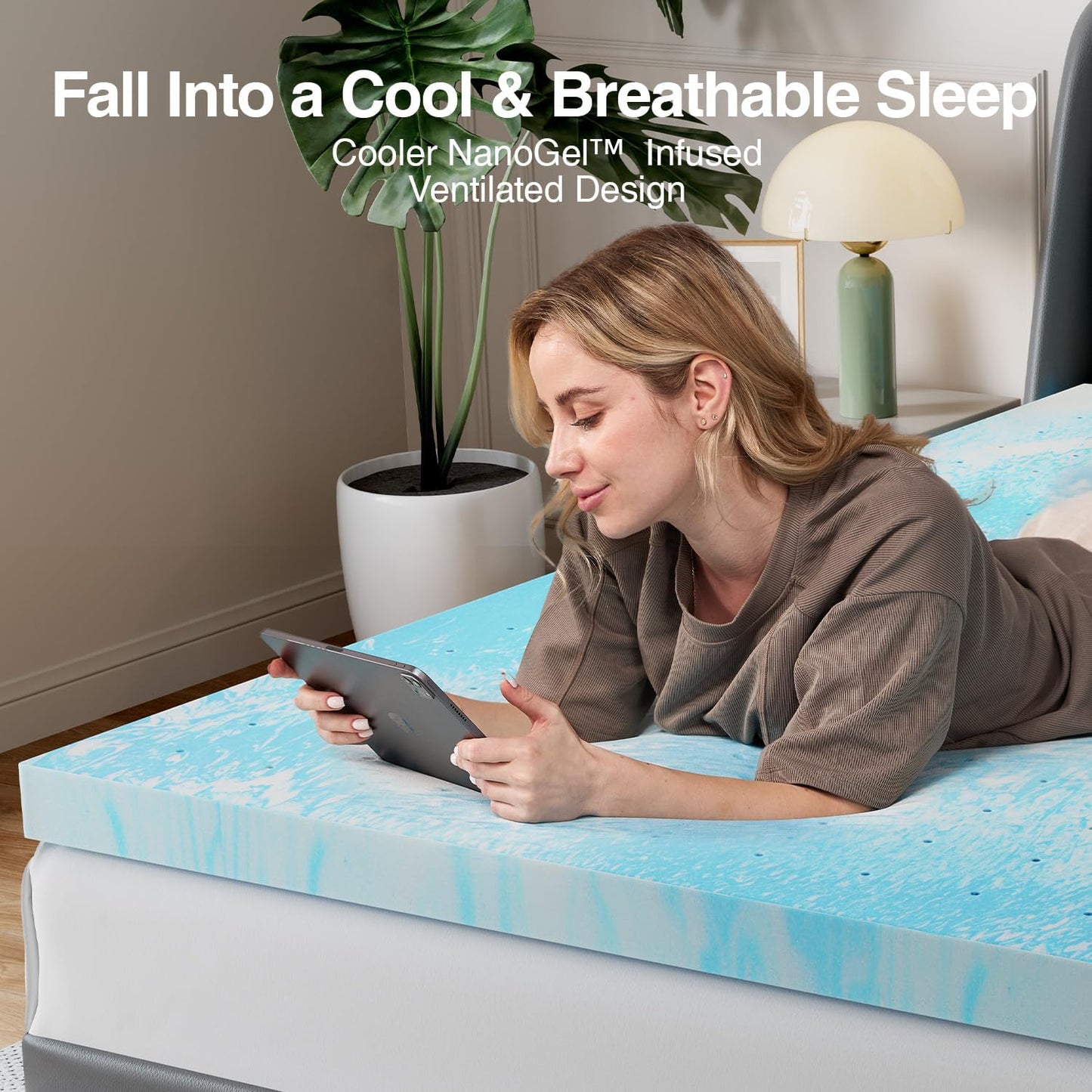 Queen Memory Foam Mattress Topper 3 Inch, Cooling Gel Infused, Ventilated Pressure Relief Pad, Medium Comfort for Sofa, RV, Camper, Dorm Room